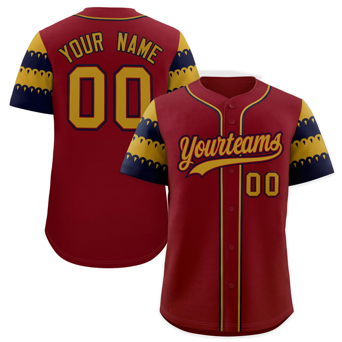 Custom Crimson Old Gold Navy Sleeve Flag Lace Baseball Jersey | Sublimation Printed &amp; Embroidery,Add Name and Numbern,Perfect for Teams | KXKSHOP