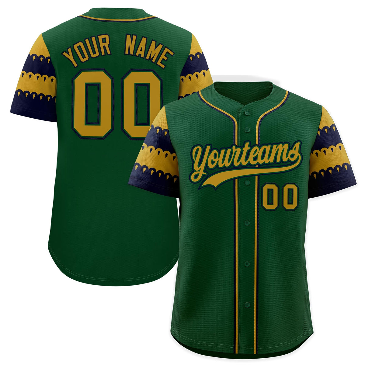 Custom Green Old Gold Navy Sleeve Flag Lace Baseball Jersey | Sublimation Printed &amp; Embroidery,Add Name and Numbern,Perfect for Teams | KXKSHOP