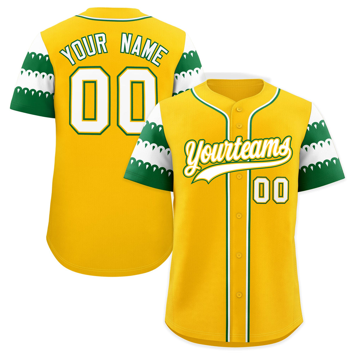 Custom Gold Kelly Green White Sleeve Flag Lace Baseball Jersey | Sublimation Printed &amp; Embroidery,Add Name and Numbern,Perfect for Teams | KXKSHOP