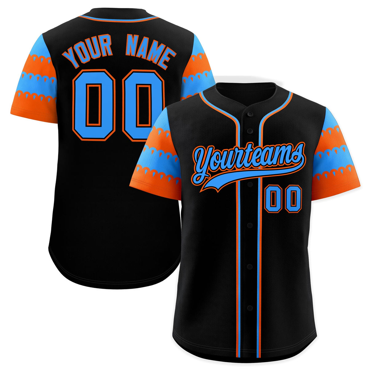 Custom Black Powder Blue Orange Sleeve Flag Lace Baseball Jersey | Sublimation Printed &amp; Embroidery,Add Name and Numbern,Perfect for Teams | KXKSHOP
