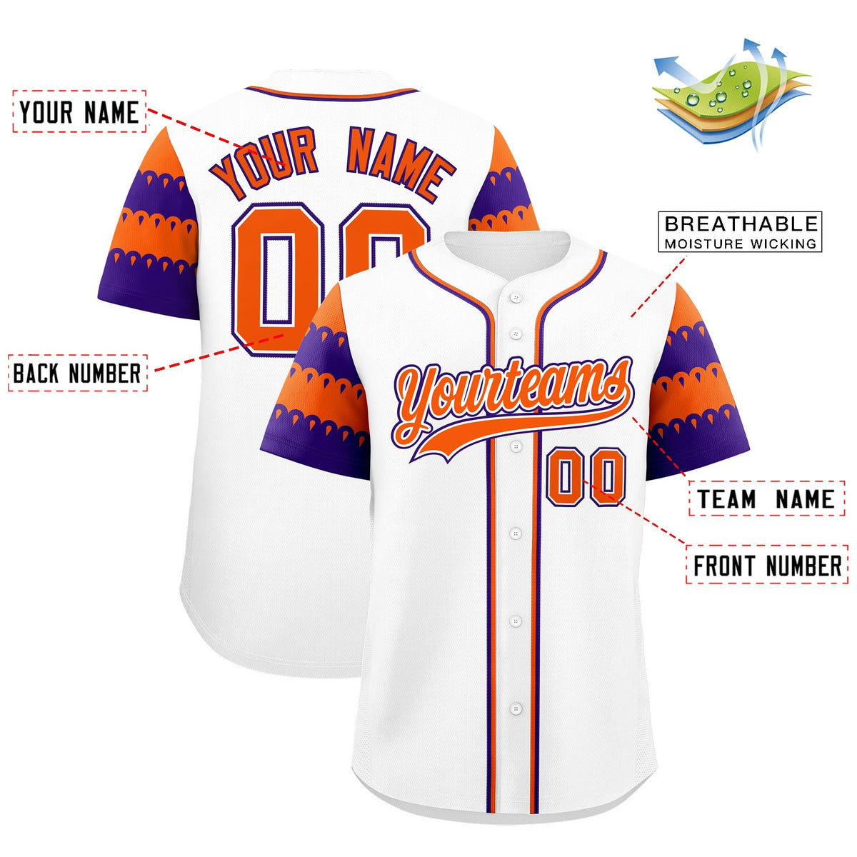 Custom White Orange Purple Sleeve Flag Lace Baseball Jersey | Sublimation Printed &amp; Embroidery,Add Name and Numbern,Perfect for Teams | KXKSHOP