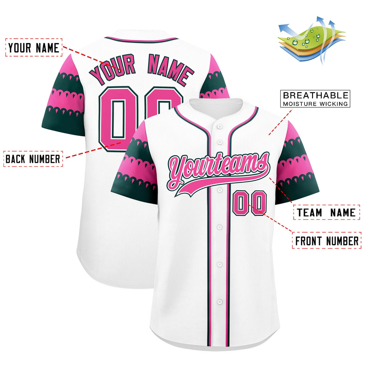 Custom White Green Pink Sleeve Flag Lace Baseball Jersey | Sublimation Printed &amp; Embroidery,Add Name and Numbern,Perfect for Teams | KXKSHOP
