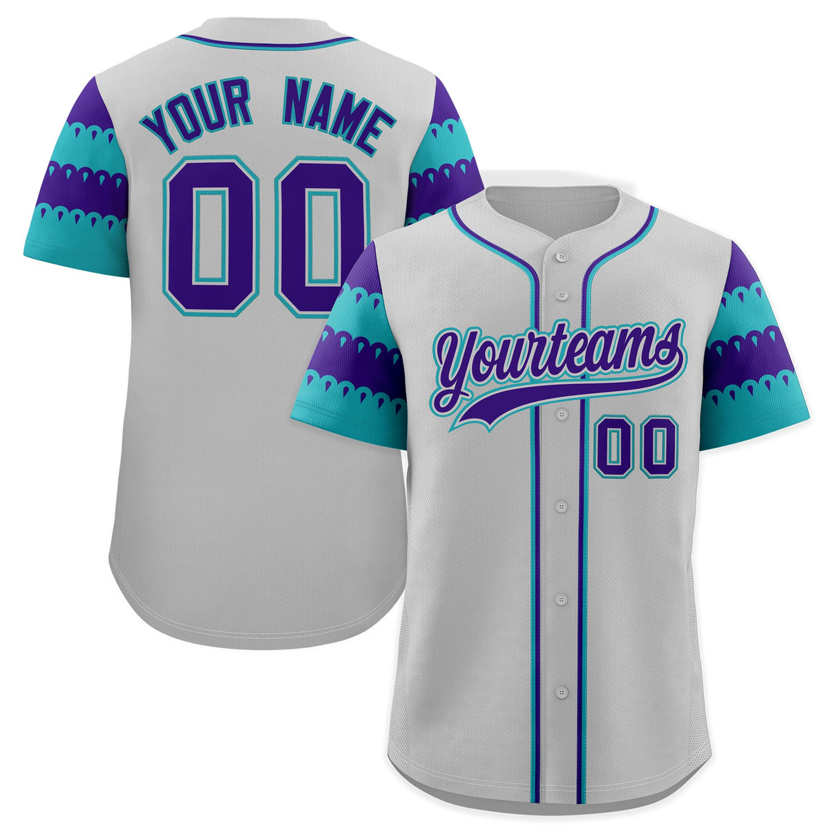 Custom Gray Aqua Purple Sleeve Flag Lace Baseball Jersey | Sublimation Printed &amp; Embroidery,Add Name and Numbern,Perfect for Teams | KXKSHOP