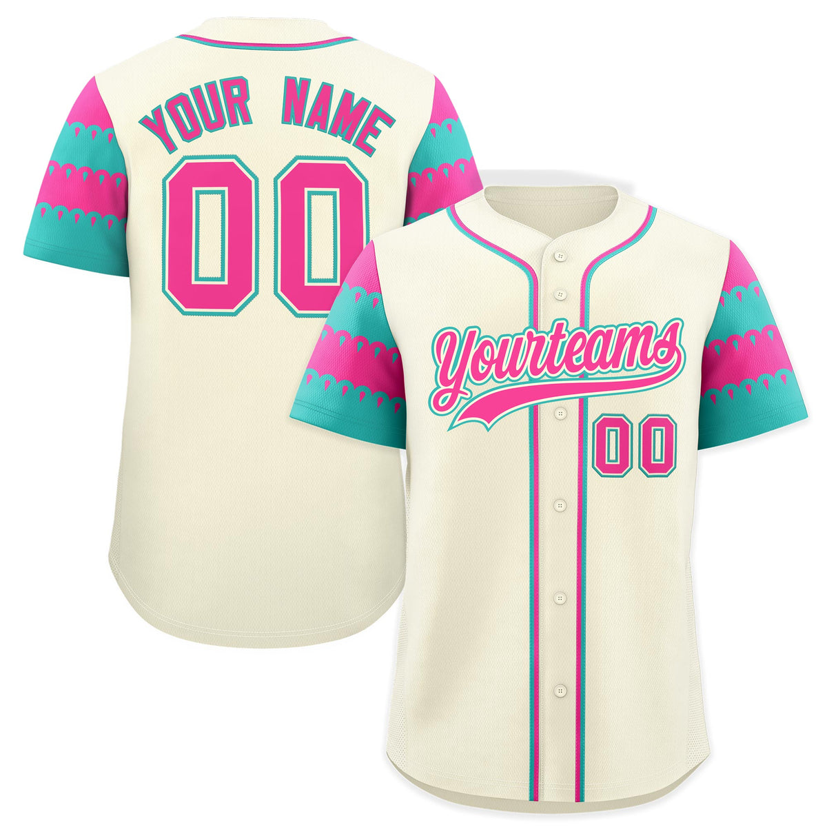 Custom Cream Pink Aqua Sleeve Flag Lace Baseball Jersey | Sublimation Printed &amp; Embroidery,Add Name and Numbern,Perfect for Teams | KXKSHOP