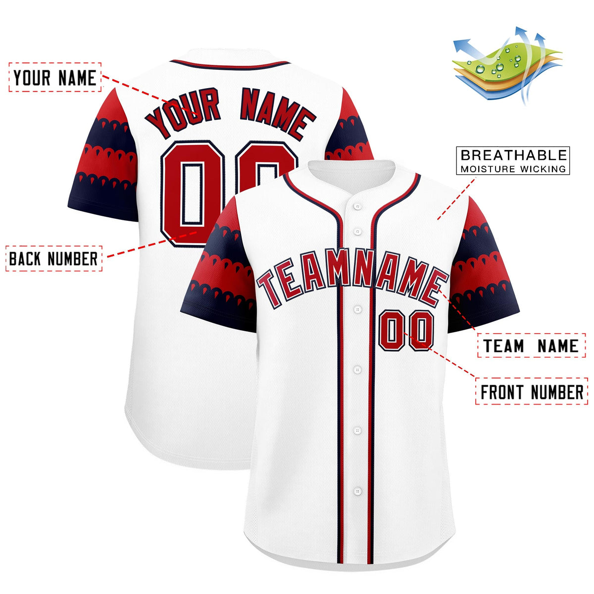 Custom White Red Navy Sleeve Flag Lace Baseball Jersey | Sublimation Printed &amp; Embroidery,Add Name and Numbern,Perfect for Teams | KXKSHOP