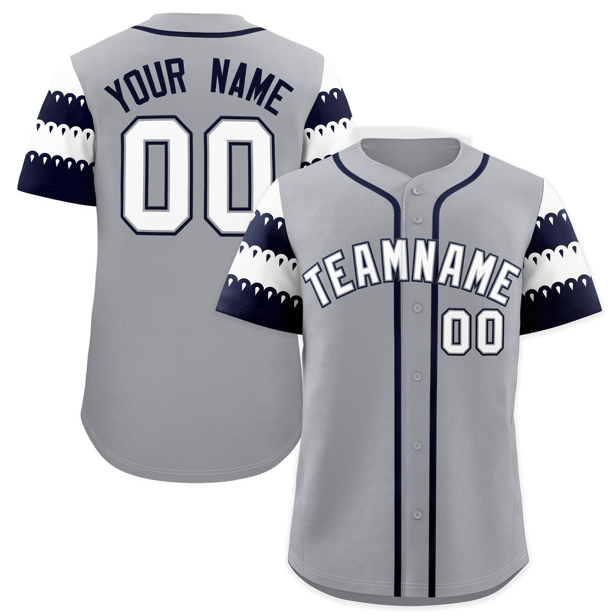 Custom Gray Navy White Sleeve Flag Lace Baseball Jersey | Sublimation Printed &amp; Embroidery,Add Name and Numbern,Perfect for Teams | KXKSHOP