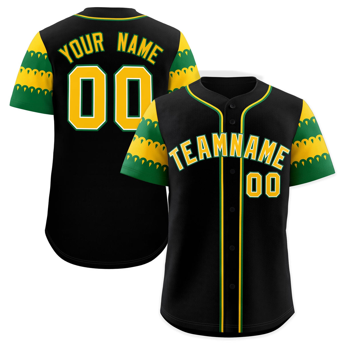 Custom Black Gold Kelly Green Sleeve Flag Lace Baseball Jersey | Sublimation Printed &amp; Embroidery,Add Name and Numbern,Perfect for Teams | KXKSHOP