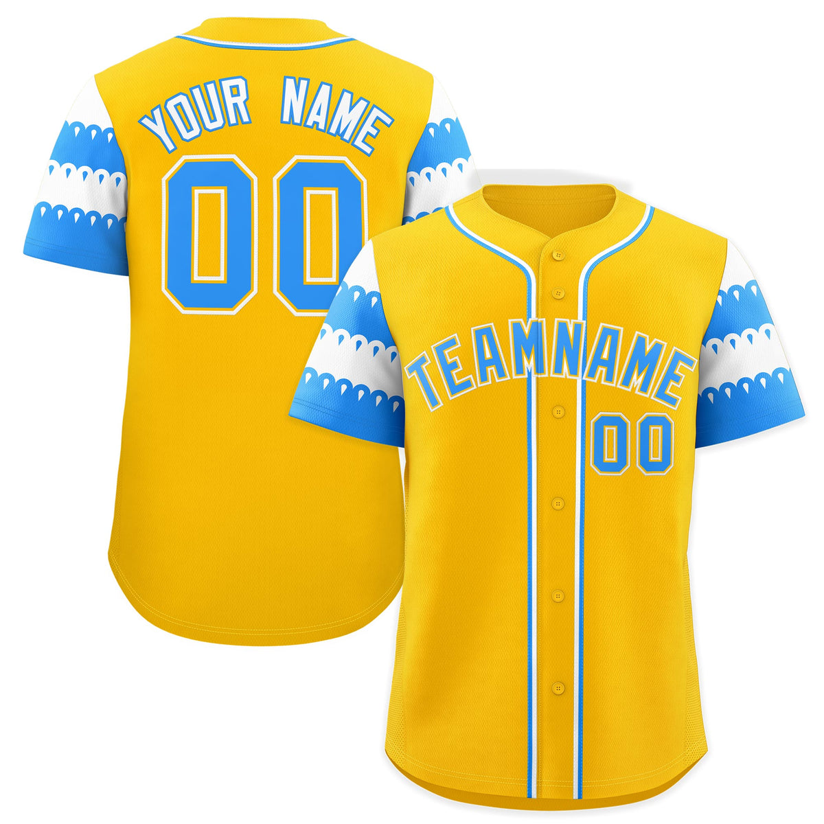 Custom Gold Powder Blue White Sleeve Flag Lace Baseball Jersey | Sublimation Printed &amp; Embroidery,Add Name and Numbern,Perfect for Teams | KXKSHOP