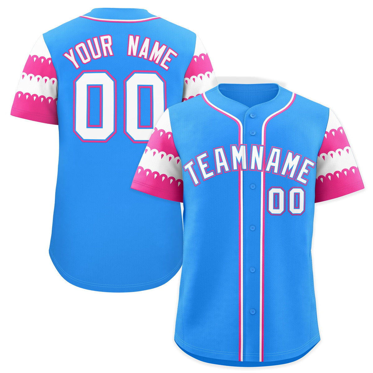 Custom Powder Blue Pink White Sleeve Flag Lace Baseball Jersey | Sublimation Printed &amp; Embroidery,Add Name and Numbern,Perfect for Teams | KXKSHOP