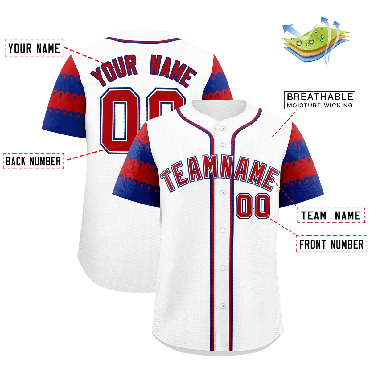 Custom White Royal Red Sleeve Flag Lace Baseball Jersey | Sublimation Printed &amp; Embroidery,Add Name and Numbern,Perfect for Teams | KXKSHOP