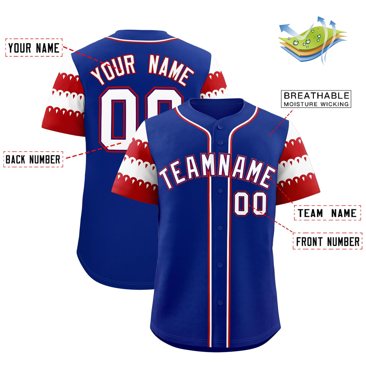 Custom Royal Red White Sleeve Flag Lace Baseball Jersey | Sublimation Printed &amp; Embroidery,Add Name and Numbern,Perfect for Teams | KXKSHOP