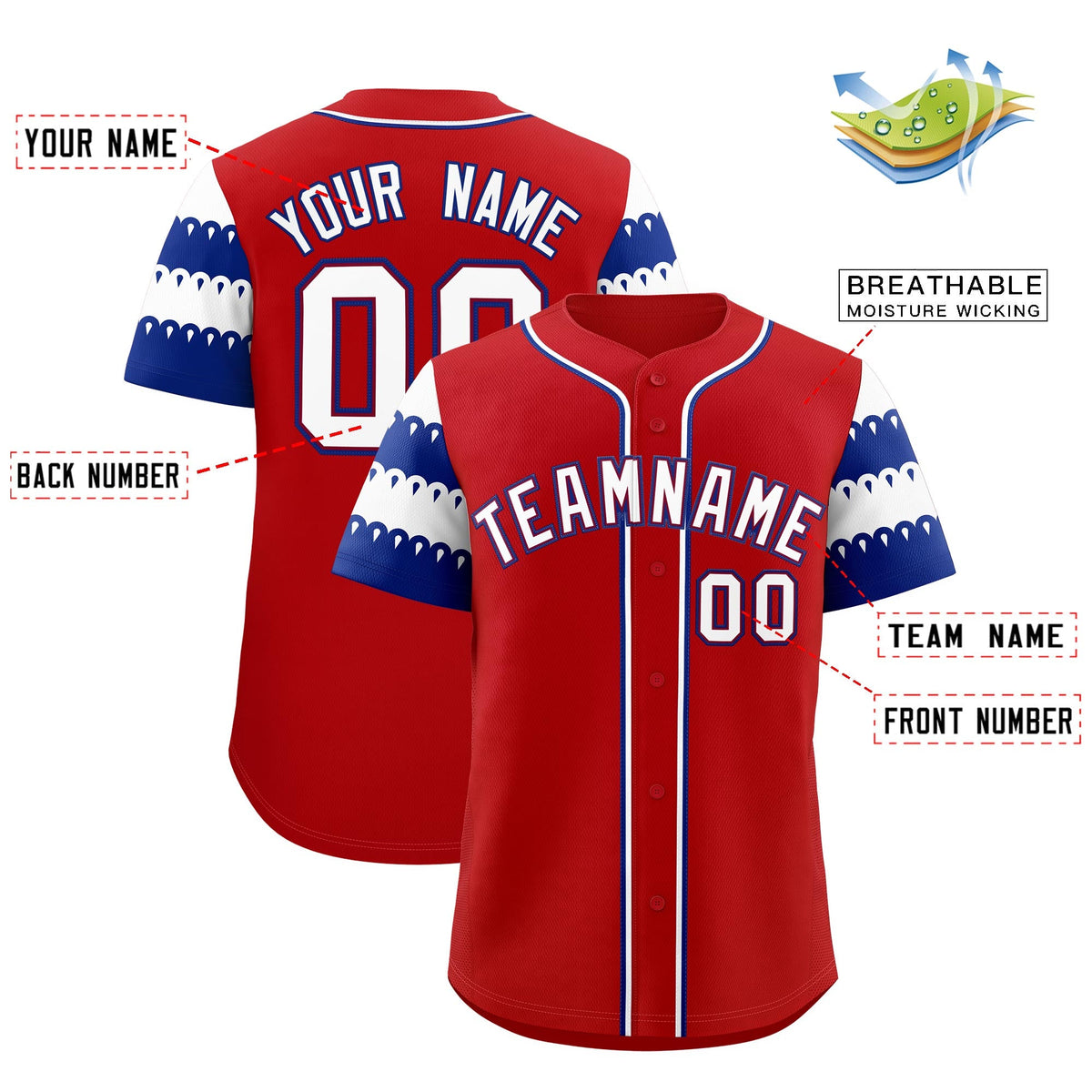 Custom Red Royal White Sleeve Flag Lace Baseball Jersey | Sublimation Printed &amp; Embroidery,Add Name and Numbern,Perfect for Teams | KXKSHOP