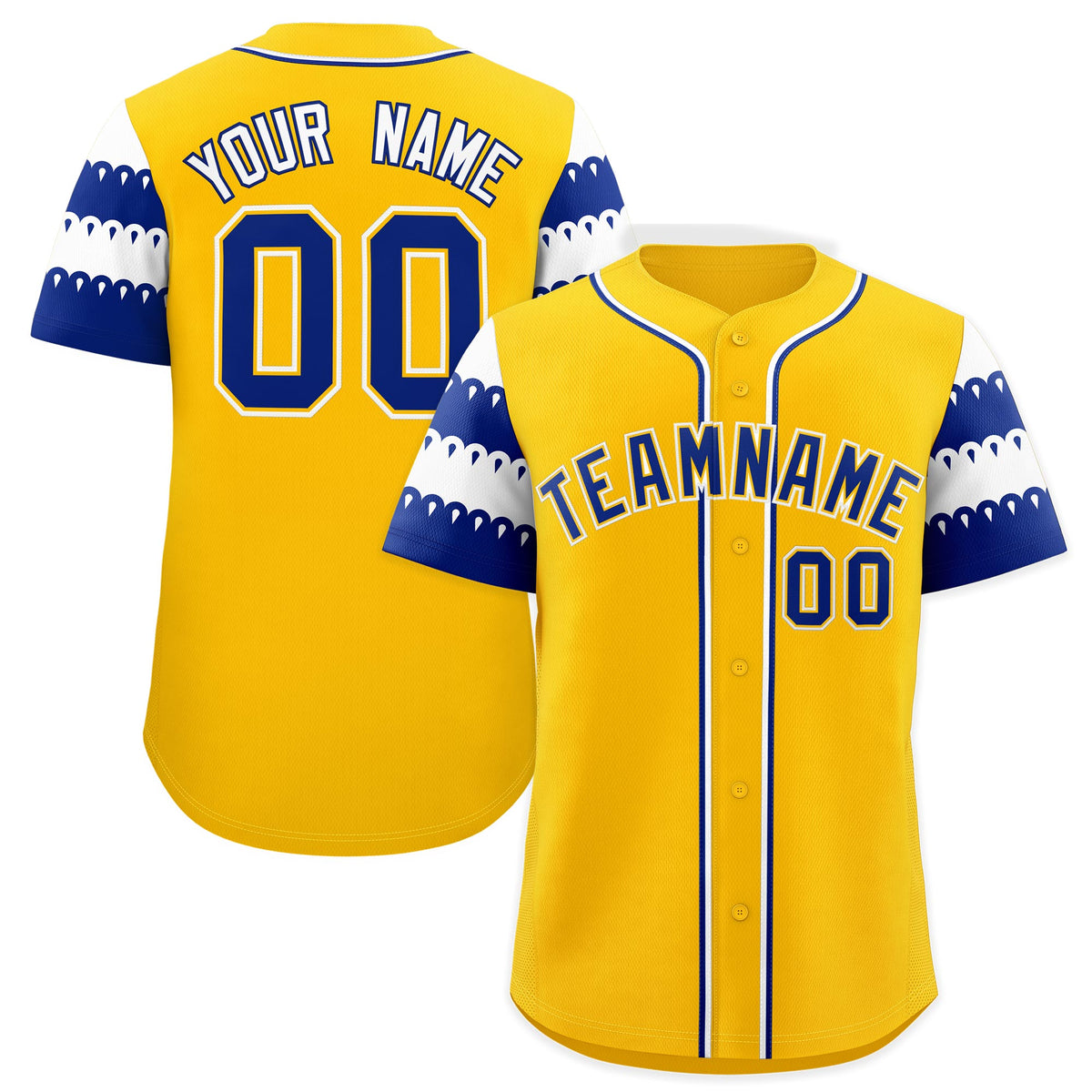Custom Gold Royal White Sleeve Flag Lace Baseball Jersey | Sublimation Printed &amp; Embroidery,Add Name and Numbern,Perfect for Teams | KXKSHOP