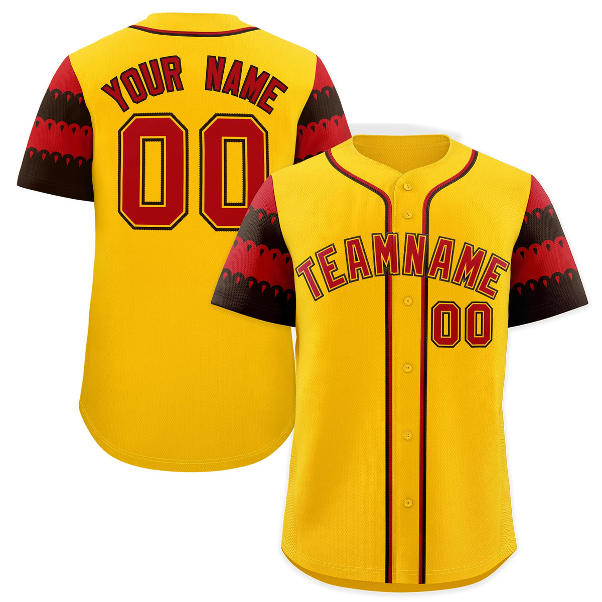 Custom Gold Red Black Sleeve Flag Lace Baseball Jersey | Sublimation Printed &amp; Embroidery,Add Name and Numbern,Perfect for Teams | KXKSHOP