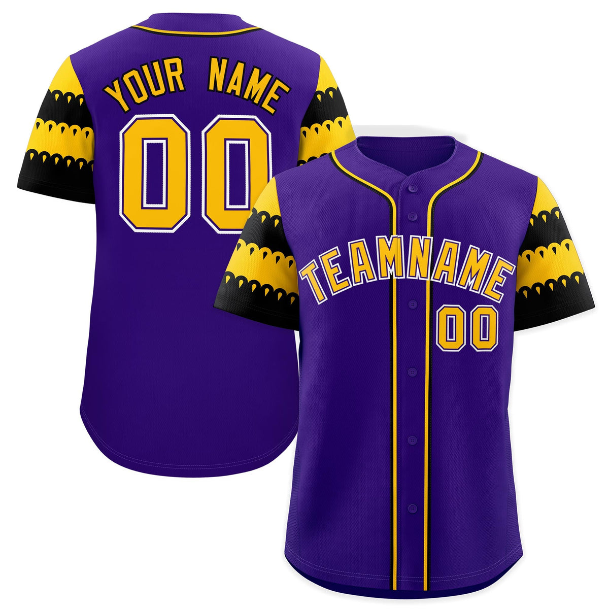 Custom Purple Gold Black Sleeve Flag Lace Baseball Jersey | Sublimation Printed &amp; Embroidery,Add Name and Numbern,Perfect for Teams | KXKSHOP