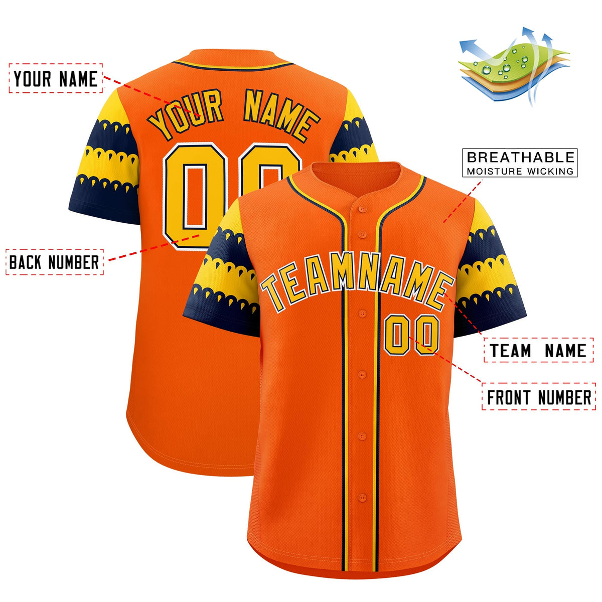 Custom Orange Gold Navy Sleeve Flag Lace Baseball Jersey | Sublimation Printed &amp; Embroidery,Add Name and Numbern,Perfect for Teams | KXKSHOP