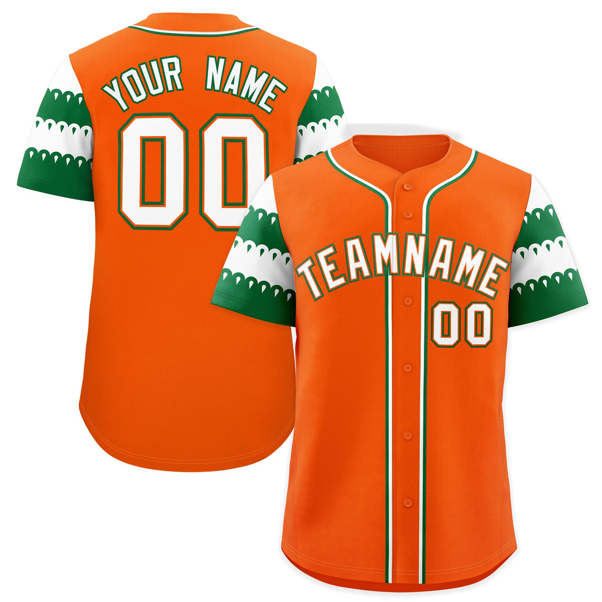 Custom Orange Kelly Green White Sleeve Flag Lace Baseball Jersey | Sublimation Printed &amp; Embroidery,Add Name and Numbern,Perfect for Teams | KXKSHOP