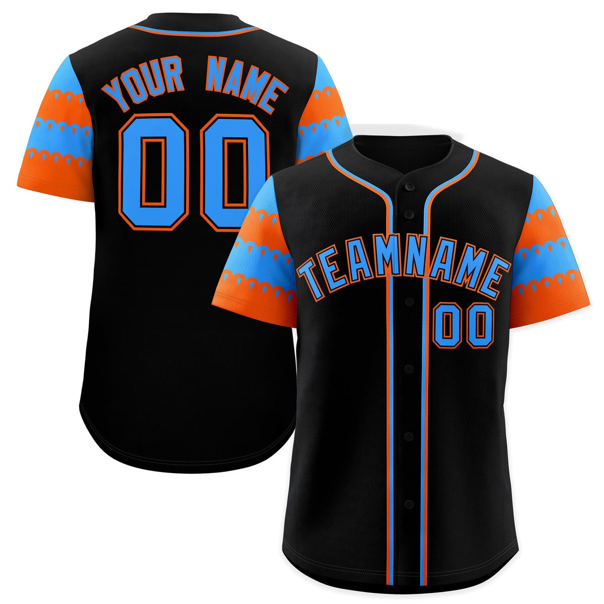 Custom Black Powder Blue Orange Sleeve Flag Lace Baseball Jersey | Sublimation Printed &amp; Embroidery,Add Name and Numbern,Perfect for Teams | KXKSHOP