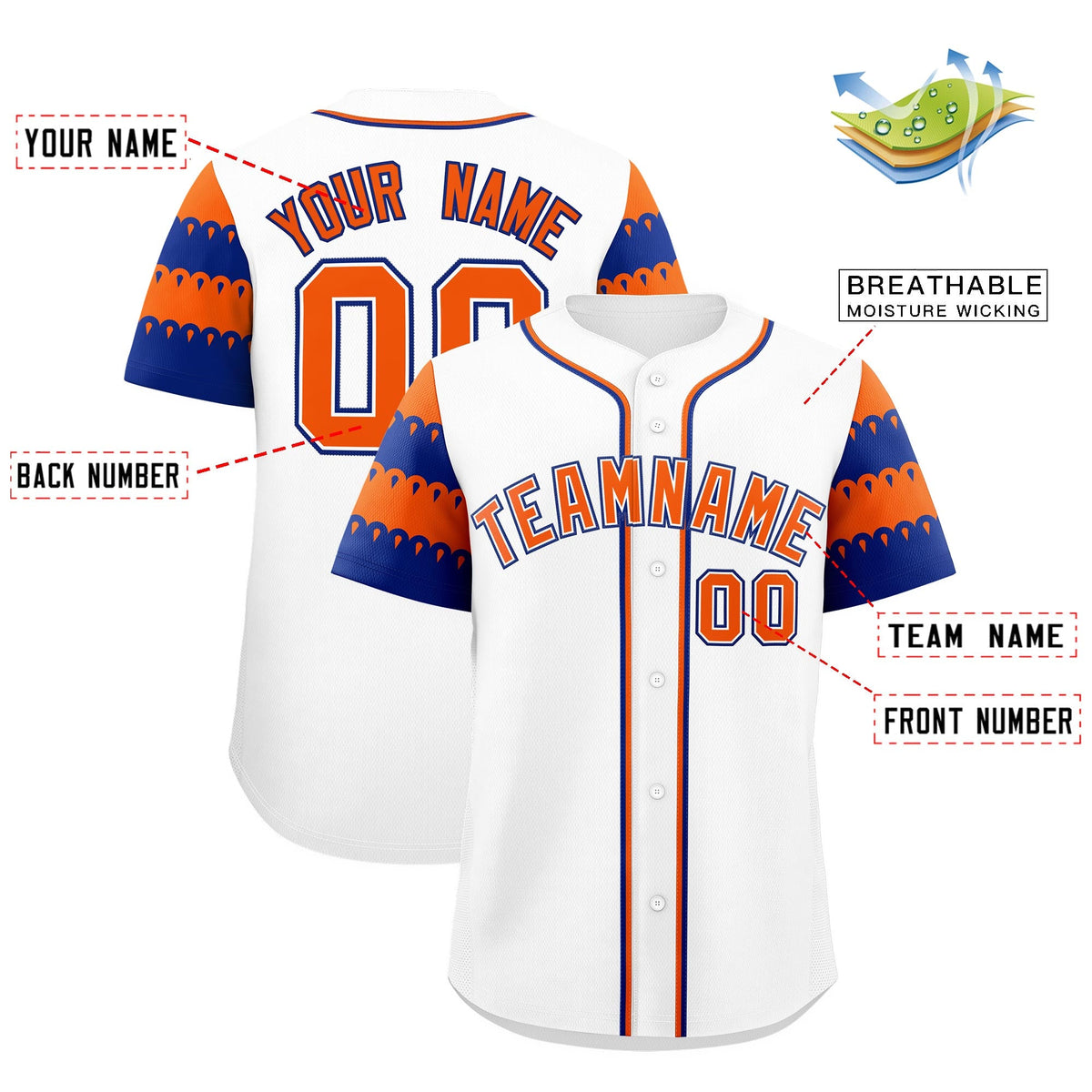 Custom White Orange Royal Sleeve Flag Lace Baseball Jersey | Sublimation Printed &amp; Embroidery,Add Name and Numbern,Perfect for Teams | KXKSHOP