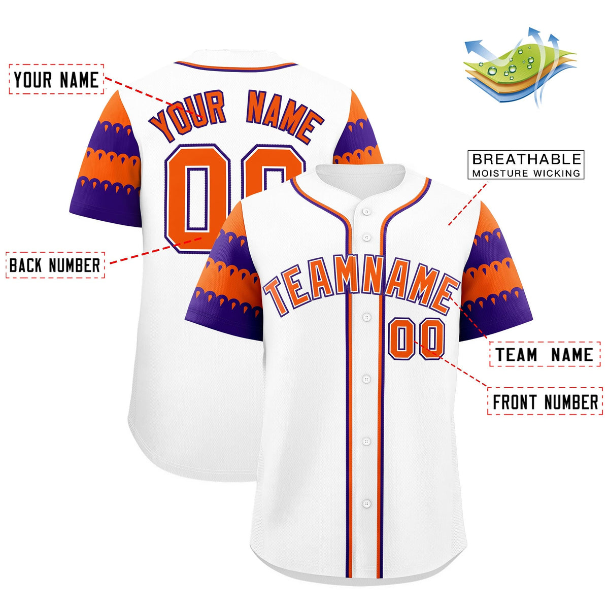 Custom White Orange Purple Sleeve Flag Lace Baseball Jersey | Sublimation Printed &amp; Embroidery,Add Name and Numbern,Perfect for Teams | KXKSHOP