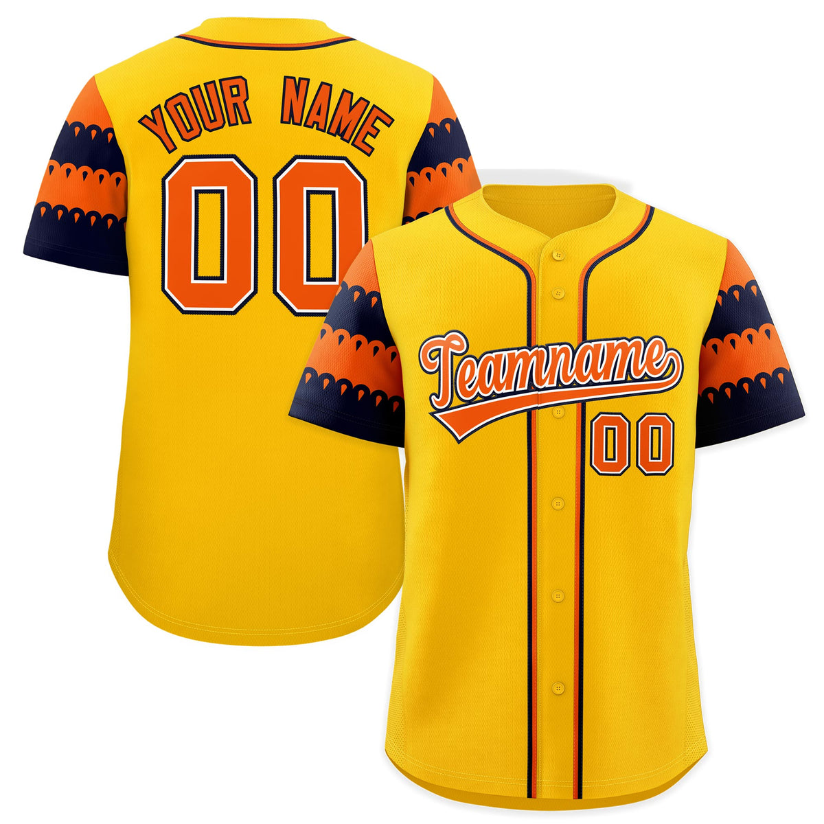 Custom Gold Orange Navy Sleeve Flag Lace Baseball Jersey | Sublimation Printed &amp; Embroidery,Add Name and Numbern,Perfect for Teams | KXKSHOP