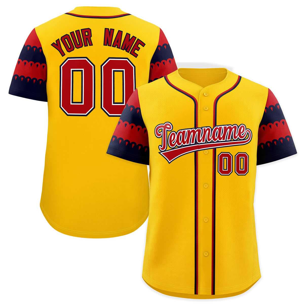 Custom Gold Navy Red Sleeve Flag Lace Baseball Jersey | Sublimation Printed &amp; Embroidery,Add Name and Numbern,Perfect for Teams | KXKSHOP