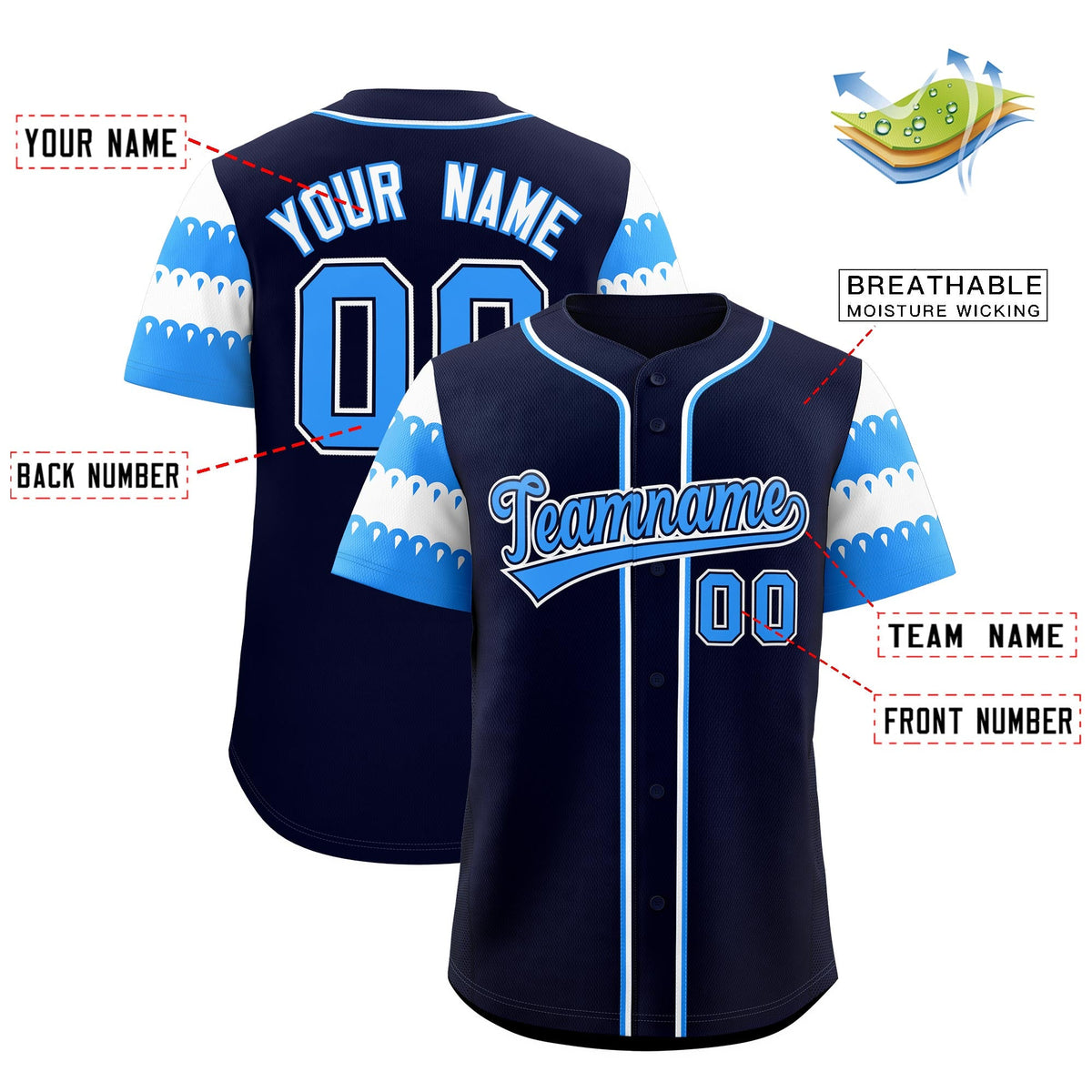 Custom Black Powder Blue White Sleeve Flag Lace Baseball Jersey | Sublimation Printed &amp; Embroidery,Add Name and Numbern,Perfect for Teams | KXKSHOP