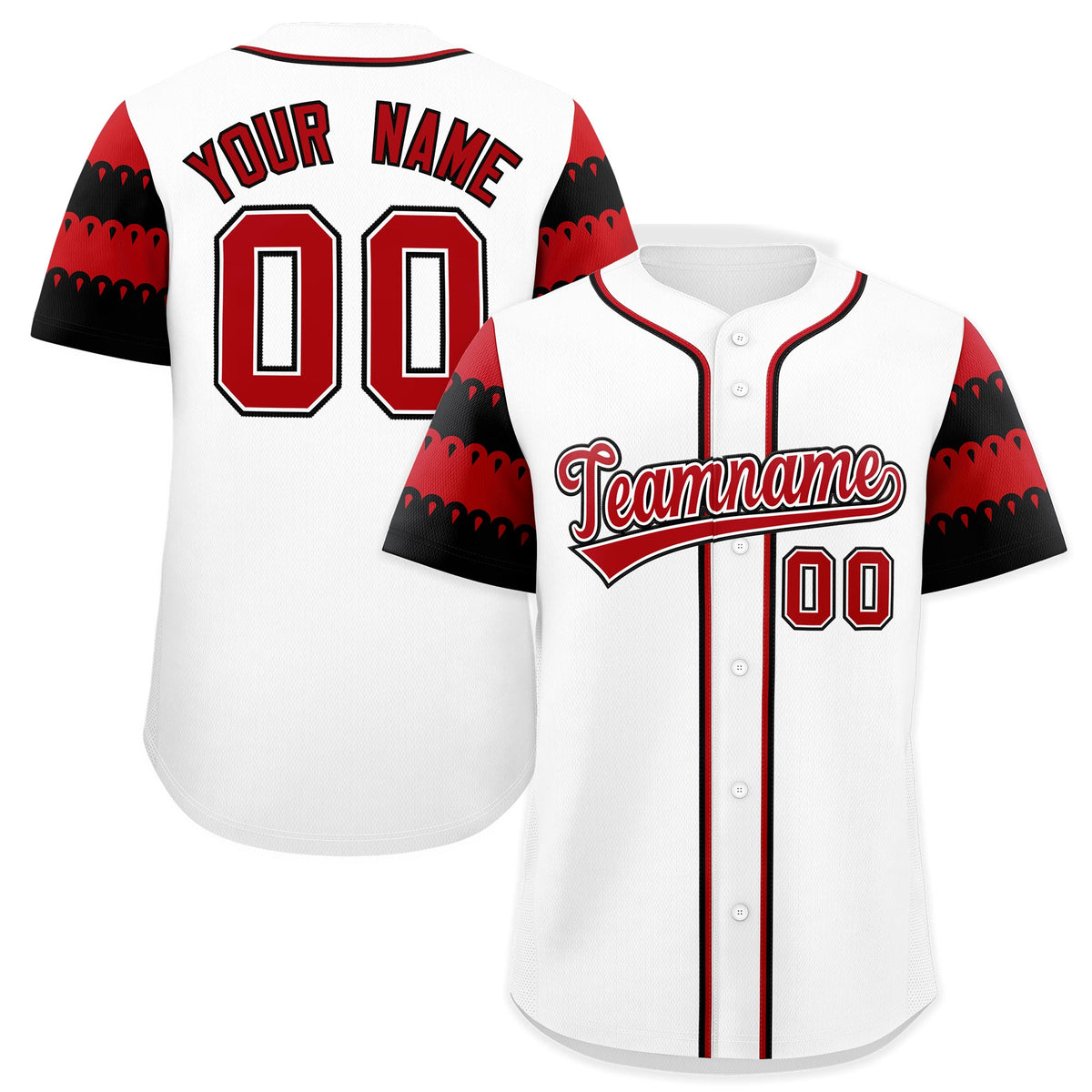 Custom White Red Black Sleeve Flag Lace Baseball Jersey | Sublimation Printed &amp; Embroidery,Add Name and Numbern,Perfect for Teams | KXKSHOP