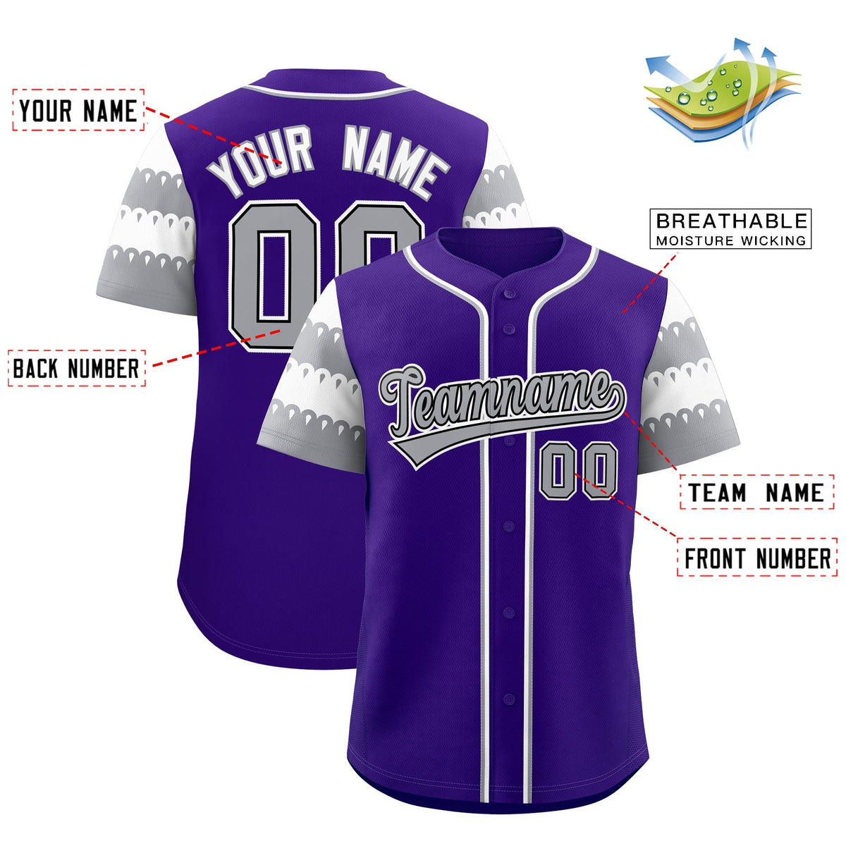 Custom Purple Gray White Sleeve Flag Lace Baseball Jersey | Sublimation Printed &amp; Embroidery,Add Name and Numbern,Perfect for Teams | KXKSHOP