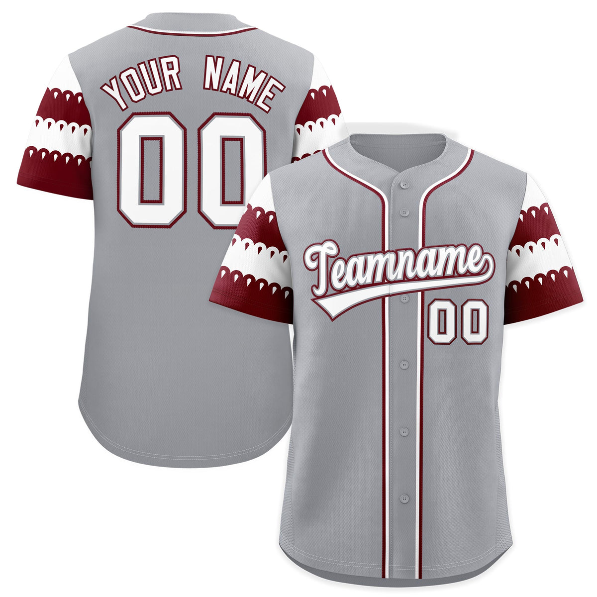 Custom Gray Maroon White Sleeve Flag Lace Baseball Jersey | Sublimation Printed &amp; Embroidery,Add Name and Numbern,Perfect for Teams | KXKSHOP