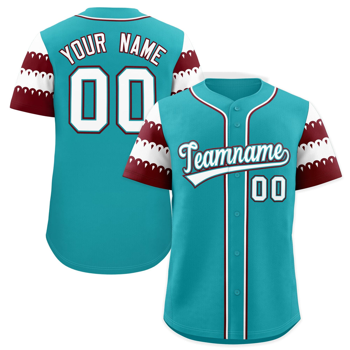 Custom Aqua Maroon White Sleeve Flag Lace Baseball Jersey | Sublimation Printed &amp; Embroidery,Add Name and Numbern,Perfect for Teams | KXKSHOP