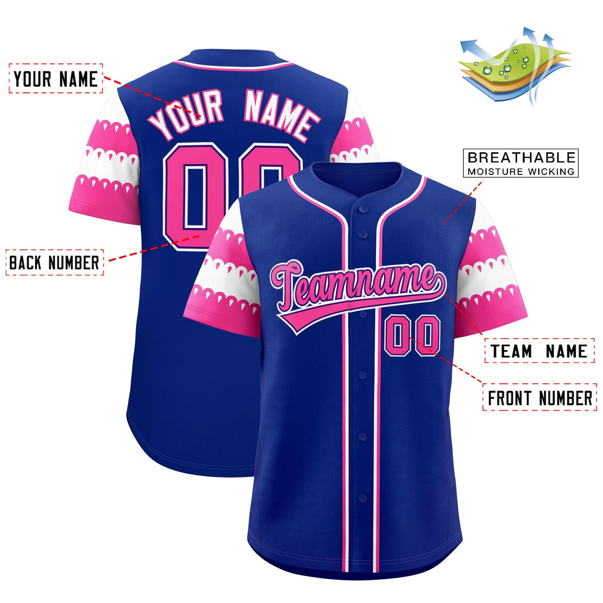Custom Royal Pink White Sleeve Flag Lace Baseball Jersey | Sublimation Printed &amp; Embroidery,Add Name and Numbern,Perfect for Teams | KXKSHOP