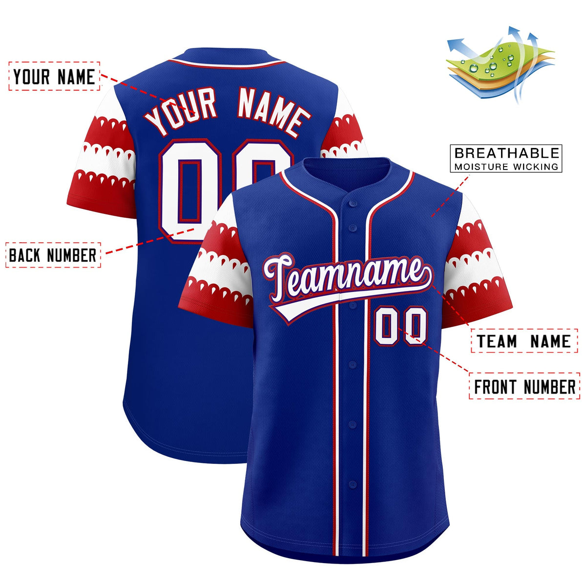 Custom Royal Red White Sleeve Flag Lace Baseball Jersey | Sublimation Printed &amp; Embroidery,Add Name and Numbern,Perfect for Teams | KXKSHOP