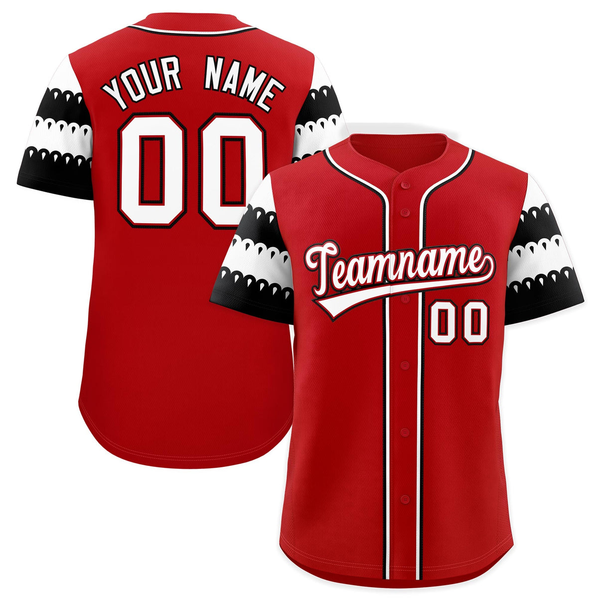 Custom Red White Black Sleeve Flag Lace Baseball Jersey | Sublimation Printed &amp; Embroidery,Add Name and Numbern,Perfect for Teams | KXKSHOP
