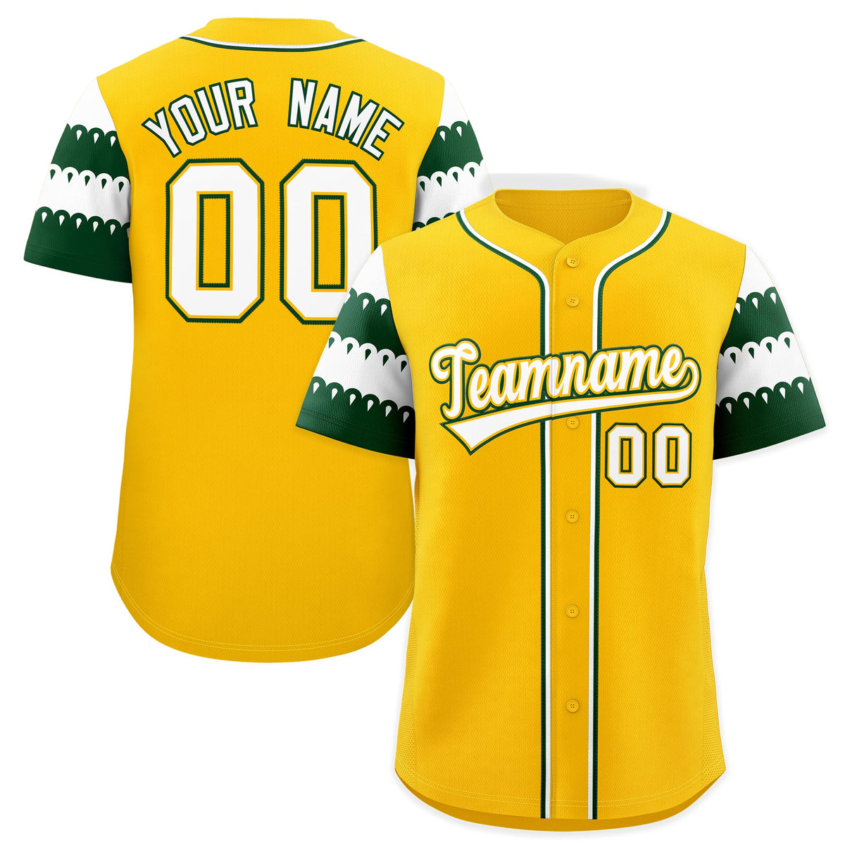 Custom Gold Green White Sleeve Flag Lace Baseball Jersey | Sublimation Printed &amp; Embroidery,Add Name and Numbern,Perfect for Teams | KXKSHOP