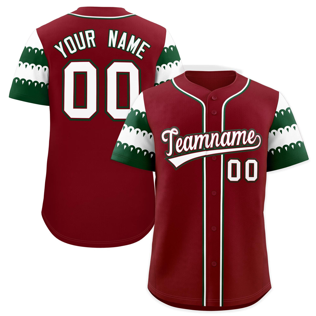 Custom Crimson Green White Sleeve Flag Lace Baseball Jersey | Sublimation Printed &amp; Embroidery,Add Name and Numbern,Perfect for Teams | KXKSHOP