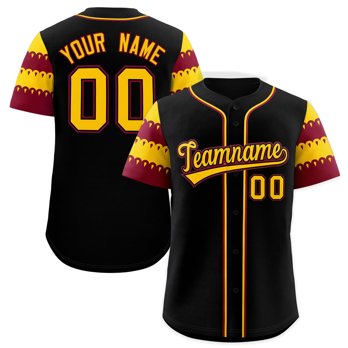 Custom Black Crimson Gold Sleeve Flag Lace Baseball Jersey | Sublimation Printed &amp; Embroidery,Add Name and Numbern,Perfect for Teams | KXKSHOP