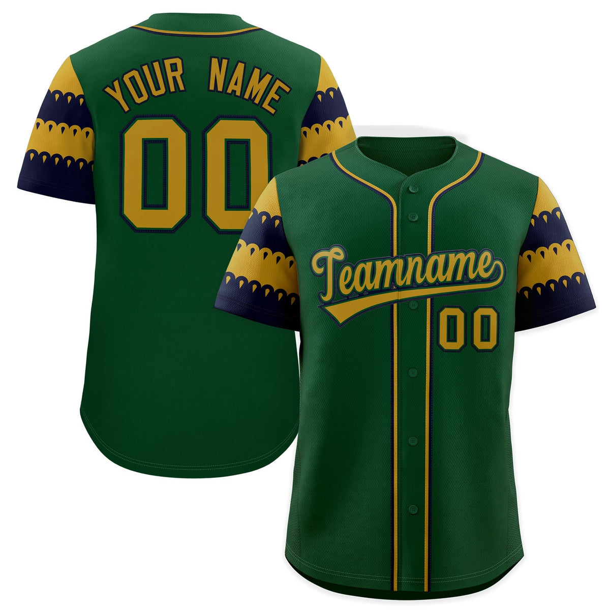 Custom Green Old Gold Navy Sleeve Flag Lace Baseball Jersey | Sublimation Printed &amp; Embroidery,Add Name and Numbern,Perfect for Teams | KXKSHOP