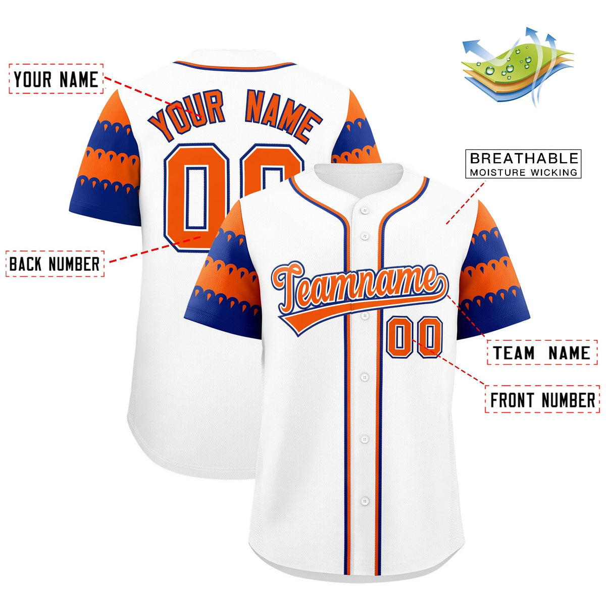 Custom White Orange Royal Sleeve Flag Lace Baseball Jersey | Sublimation Printed &amp; Embroidery,Add Name and Numbern,Perfect for Teams | KXKSHOP