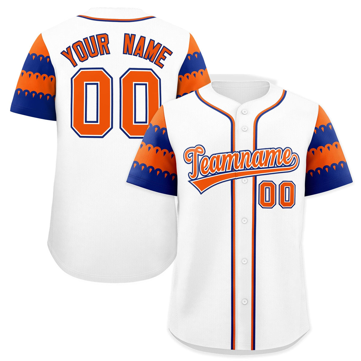 Custom White Orange Royal Sleeve Flag Lace Baseball Jersey | Sublimation Printed &amp; Embroidery,Add Name and Numbern,Perfect for Teams | KXKSHOP