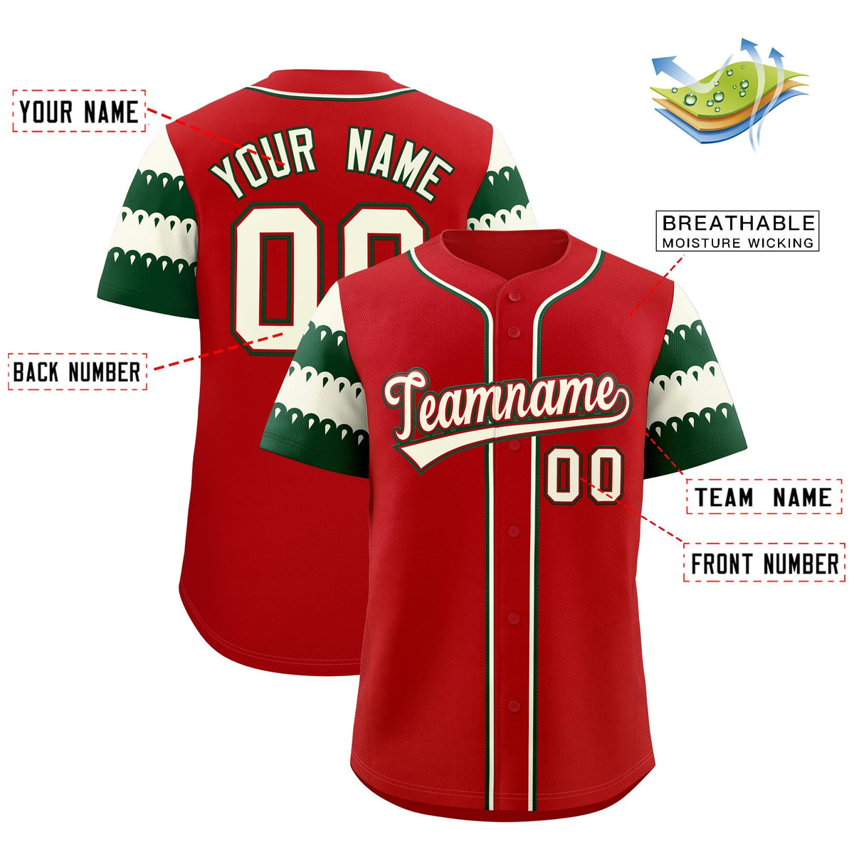 Custom Red White Green Sleeve Flag Lace Baseball Jersey | Sublimation Printed &amp; Embroidery,Add Name and Numbern,Perfect for Teams | KXKSHOP