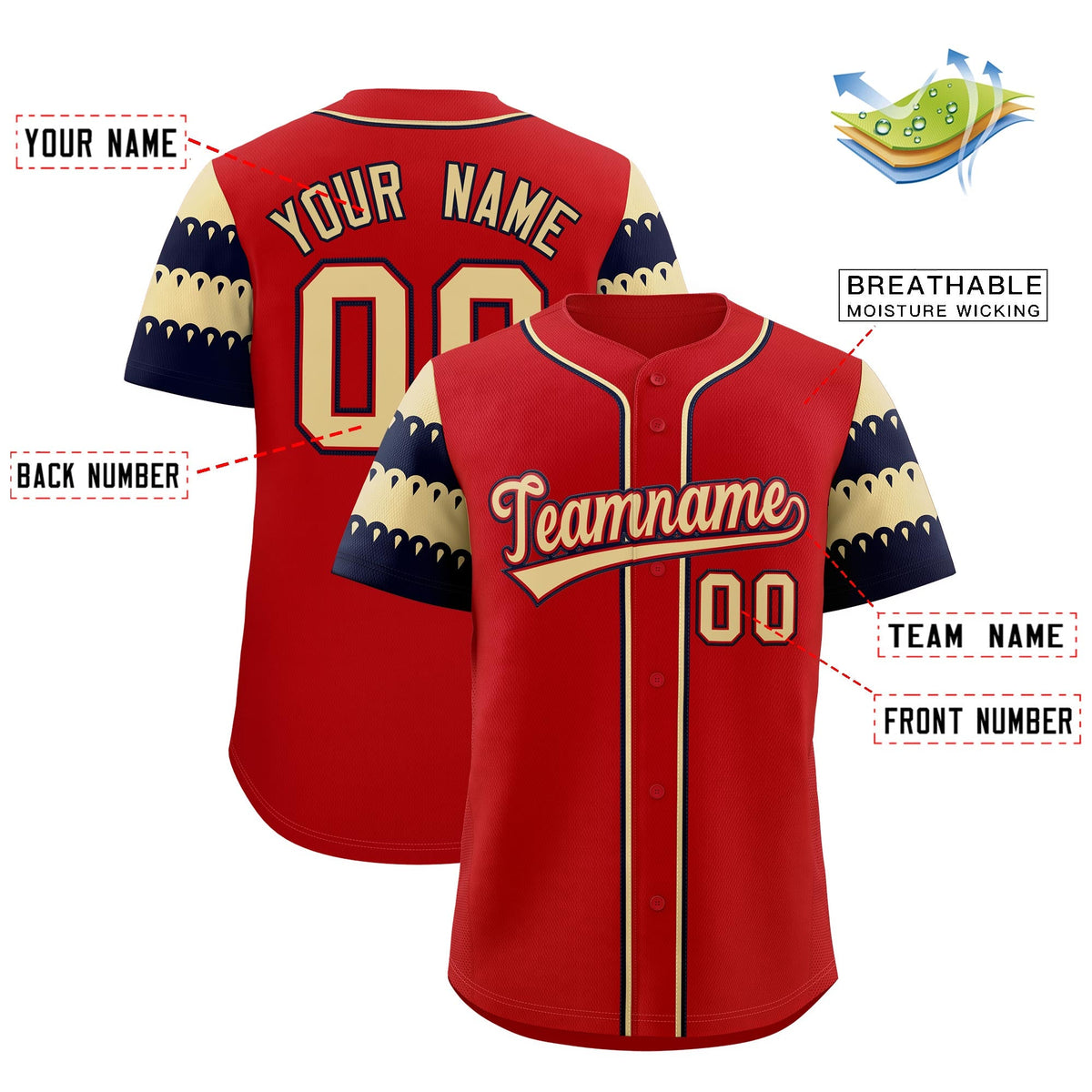 Custom Red Khaki Black Sleeve Flag Lace Baseball Jersey | Sublimation Printed &amp; Embroidery,Add Name and Numbern,Perfect for Teams | KXKSHOP