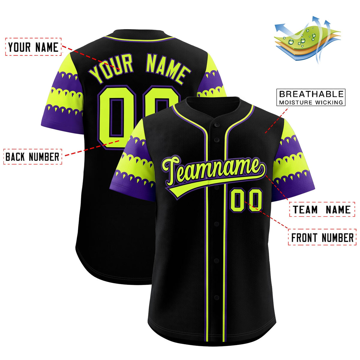 Custom Black Purple Sleeve Flag Lace Baseball Jersey | Sublimation Printed &amp; Embroidery,Add Name and Numbern,Perfect for Teams | KXKSHOP