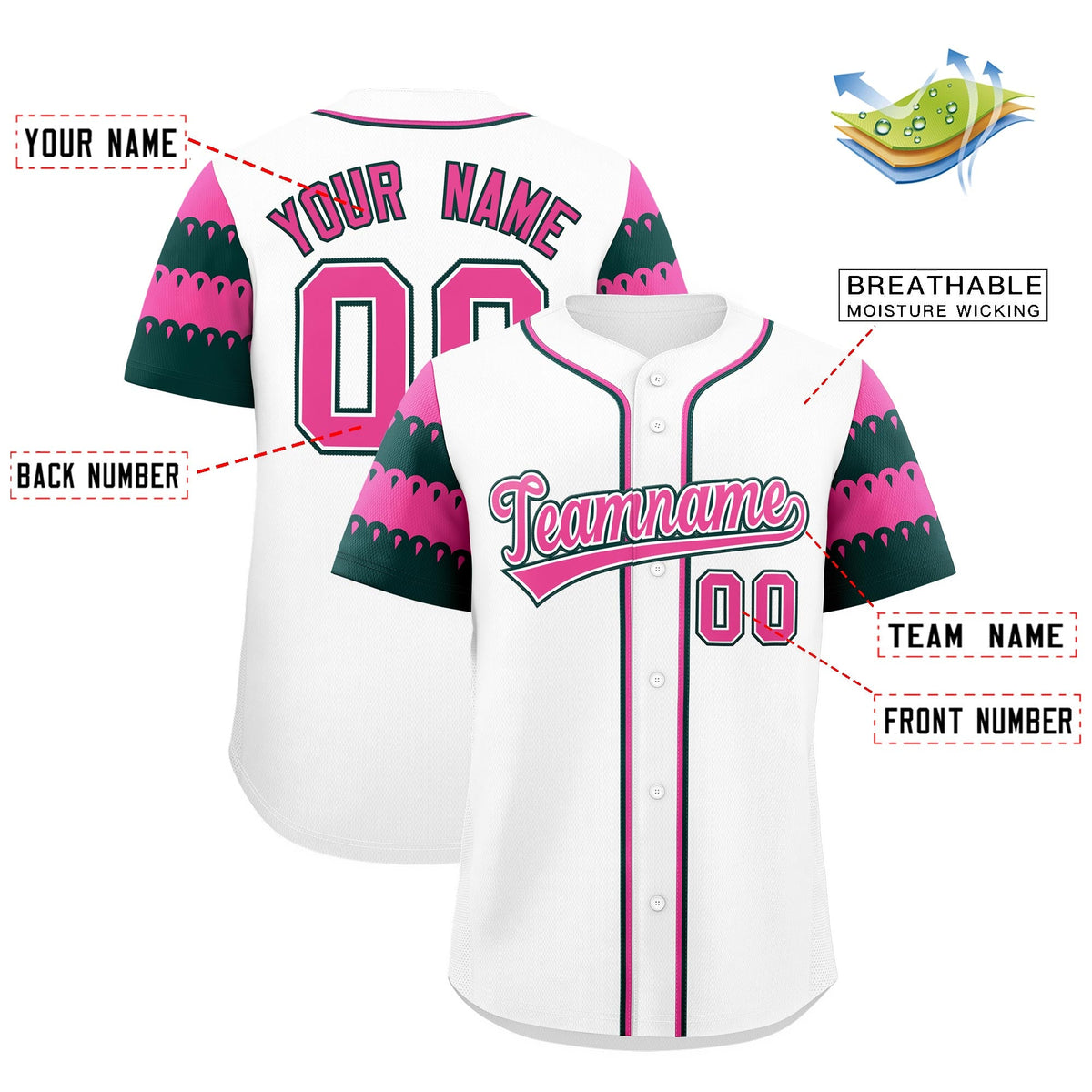 Custom White Green Pink Sleeve Flag Lace Baseball Jersey | Sublimation Printed &amp; Embroidery,Add Name and Numbern,Perfect for Teams | KXKSHOP