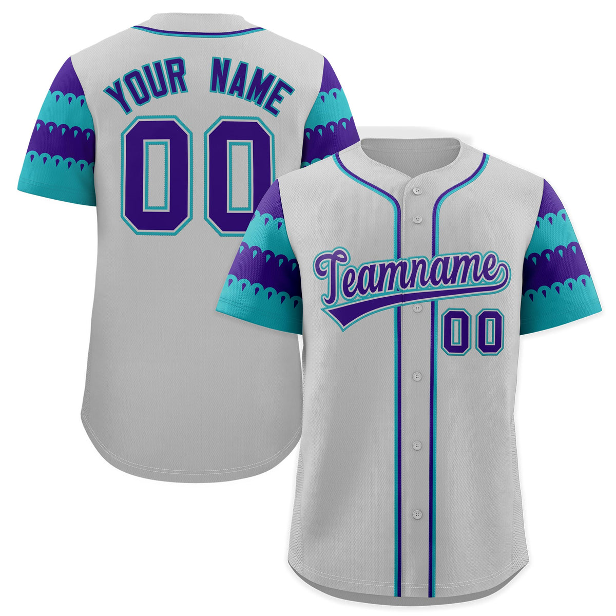 Custom Gray Aqua Purple Sleeve Flag Lace Baseball Jersey | Sublimation Printed &amp; Embroidery,Add Name and Numbern,Perfect for Teams | KXKSHOP