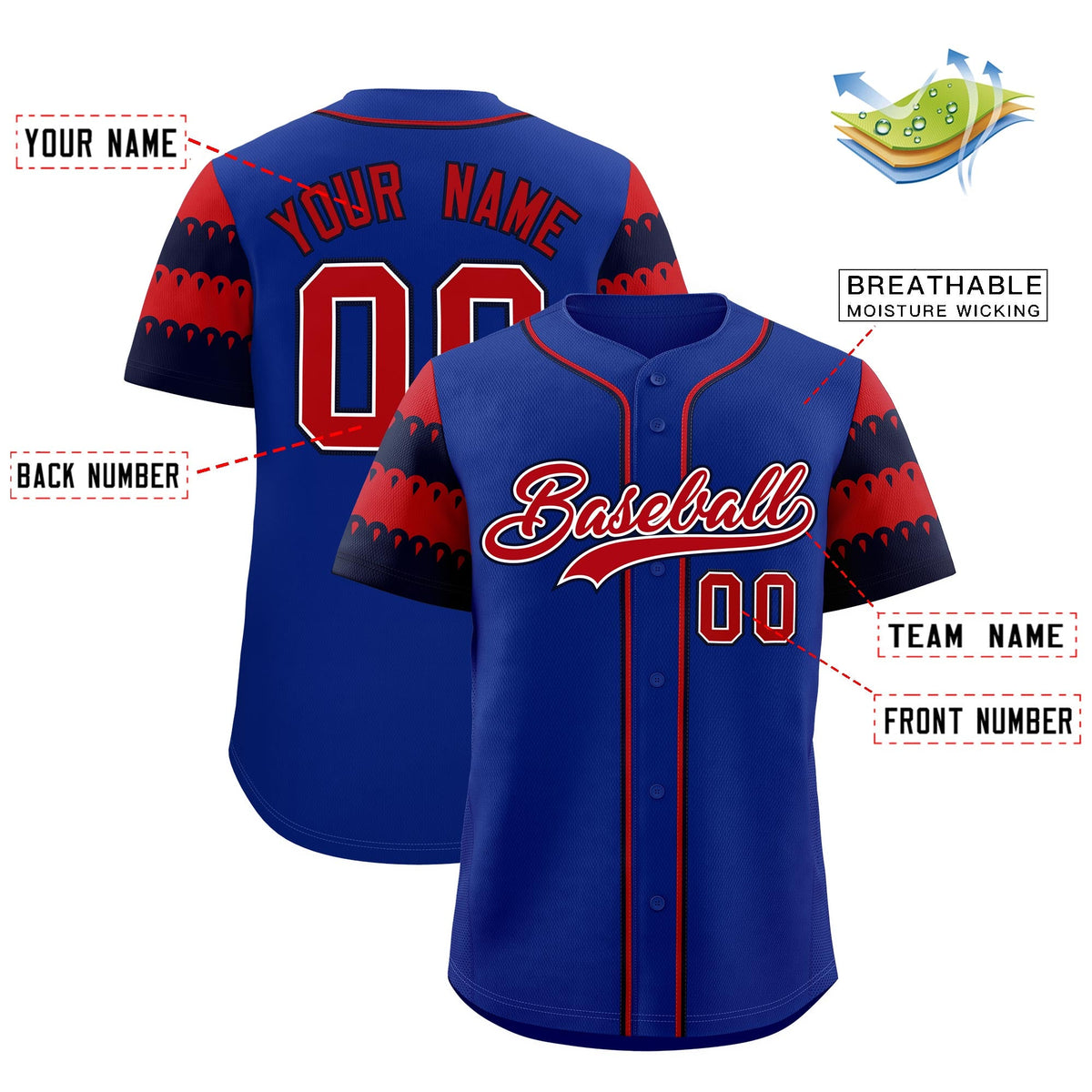 Custom Royal Red Navy Sleeve Flag Lace Baseball Jersey | Sublimation Printed &amp; Embroidery,Add Name and Numbern,Perfect for Teams | KXKSHOP