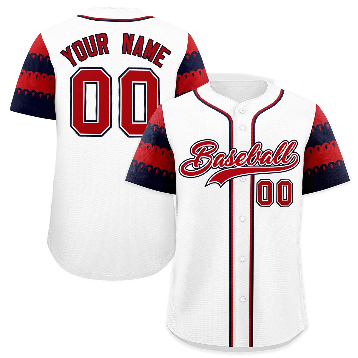 Custom White Red Navy Sleeve Flag Lace Baseball Jersey | Sublimation Printed &amp; Embroidery,Add Name and Numbern,Perfect for Teams | KXKSHOP