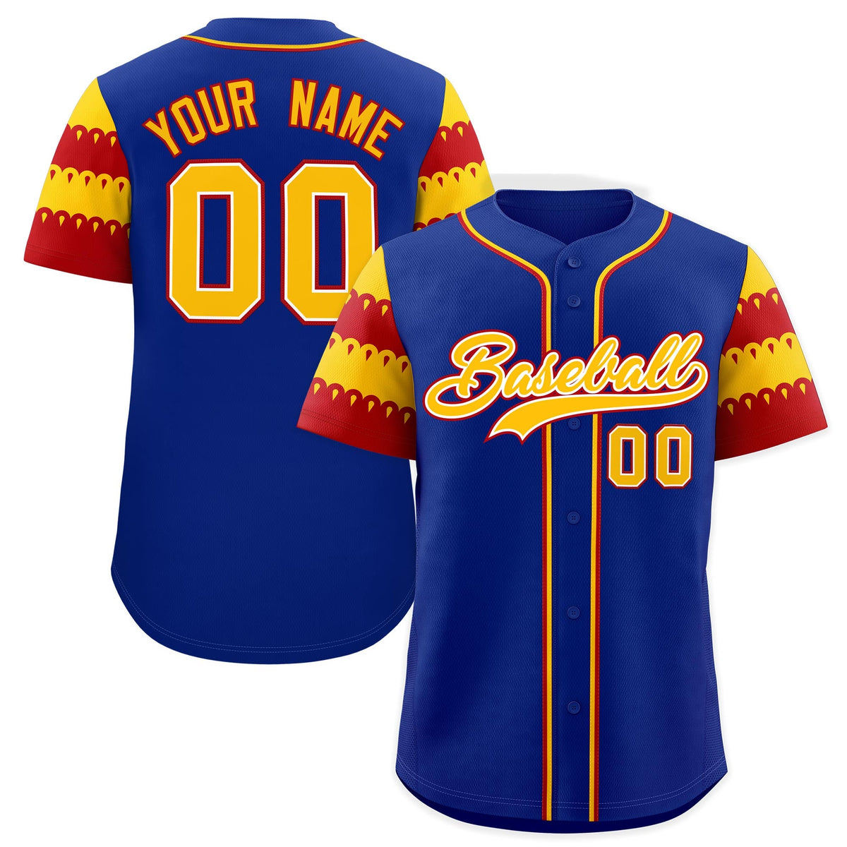 Custom Royal Gold Red Sleeve Flag Lace Baseball Jersey | Sublimation Printed &amp; Embroidery,Add Name and Numbern,Perfect for Teams | KXKSHOP