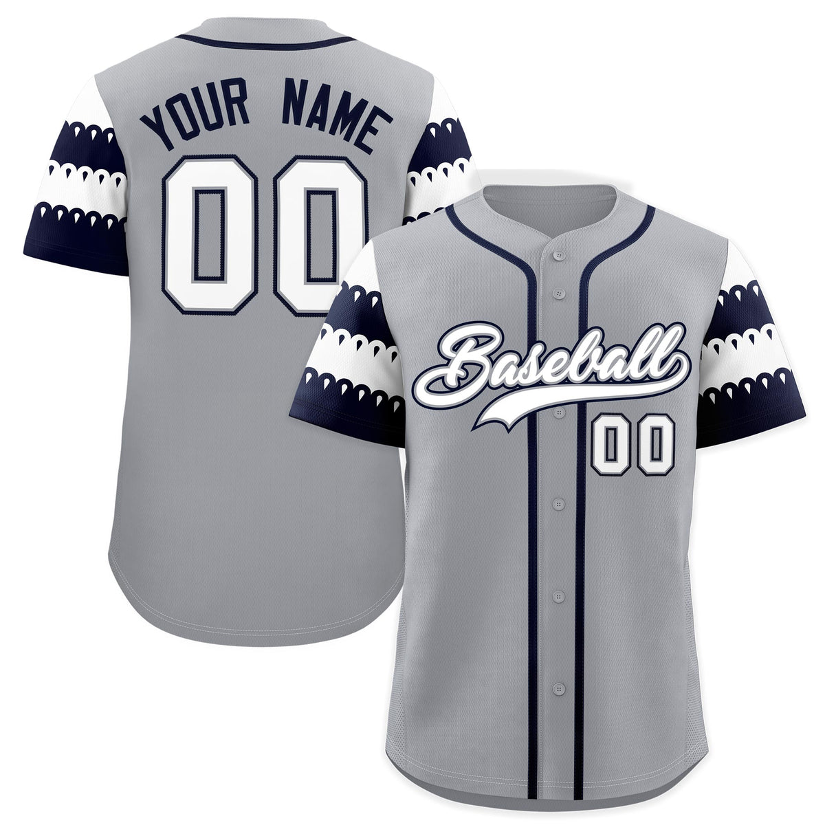 Custom Gray Navy White Sleeve Flag Lace Baseball Jersey | Sublimation Printed &amp; Embroidery,Add Name and Numbern,Perfect for Teams | KXKSHOP