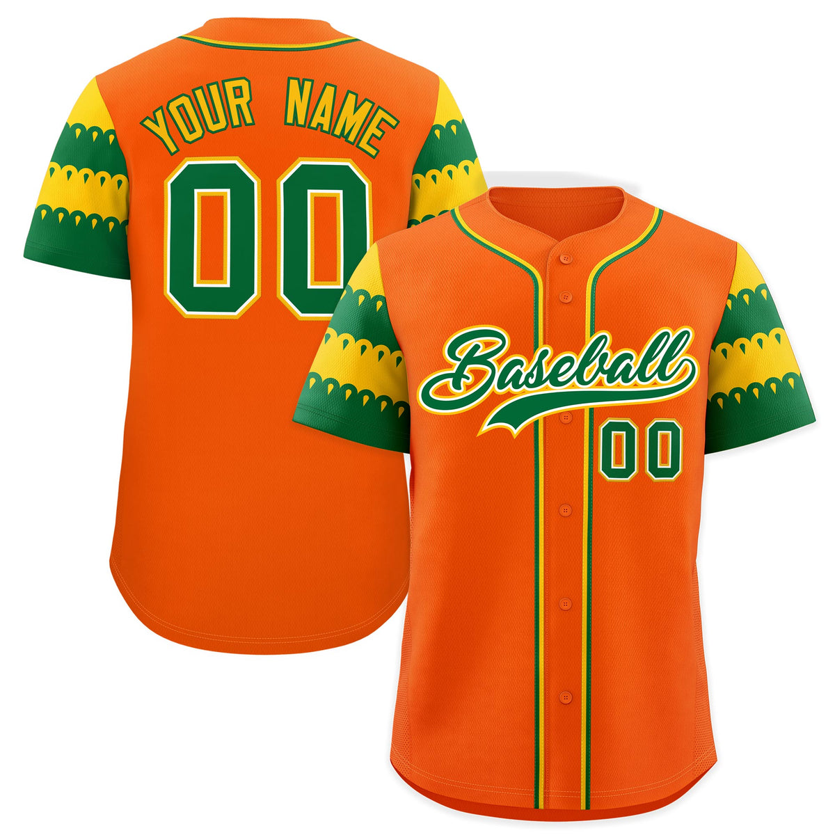 Custom Orange Gold Kelly Green Sleeve Flag Lace Baseball Jersey | Sublimation Printed &amp; Embroidery,Add Name and Numbern,Perfect for Teams | KXKSHOP